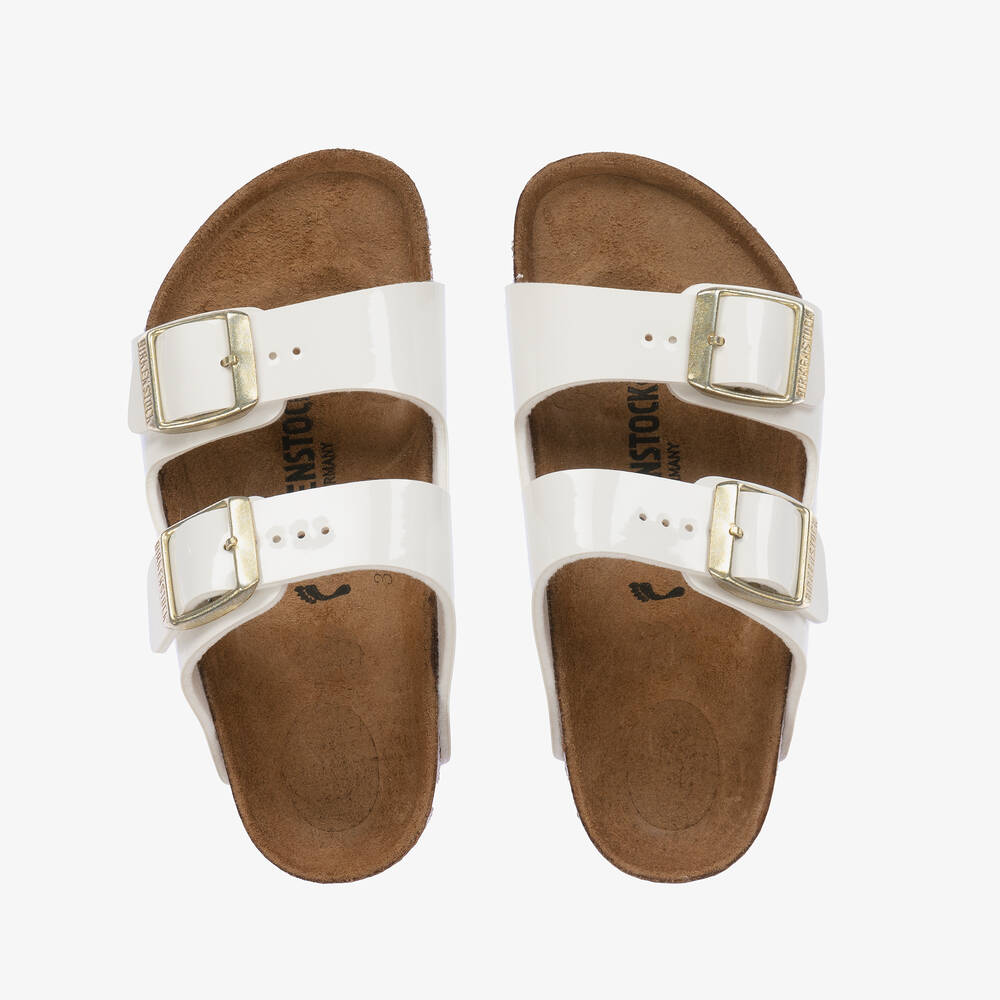 Birkenstock - Girls White Patent Faux Leather Sandals | Childrensalon