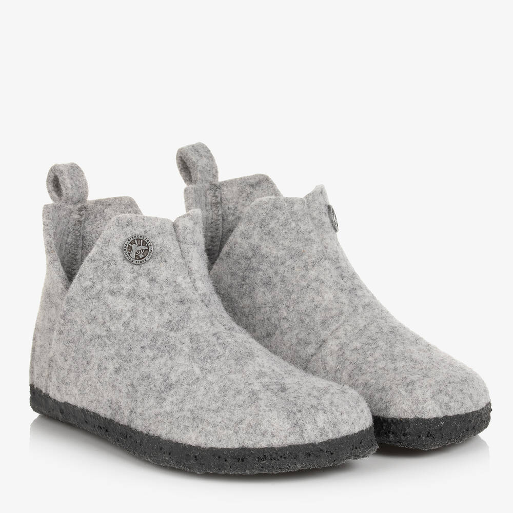 Birkenstock - Grey Wool Felt Slippers | Childrensalon