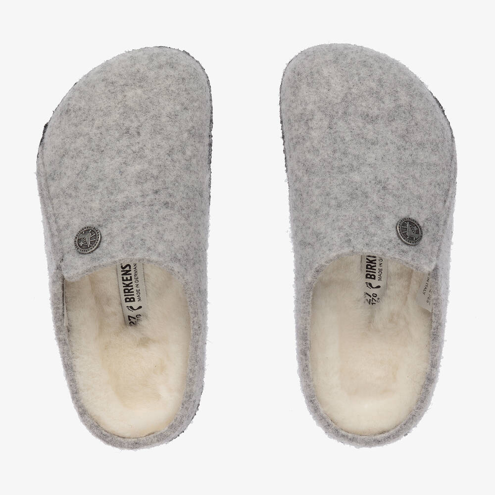Birkenstock - Grey Wool Lined Slippers | Childrensalon