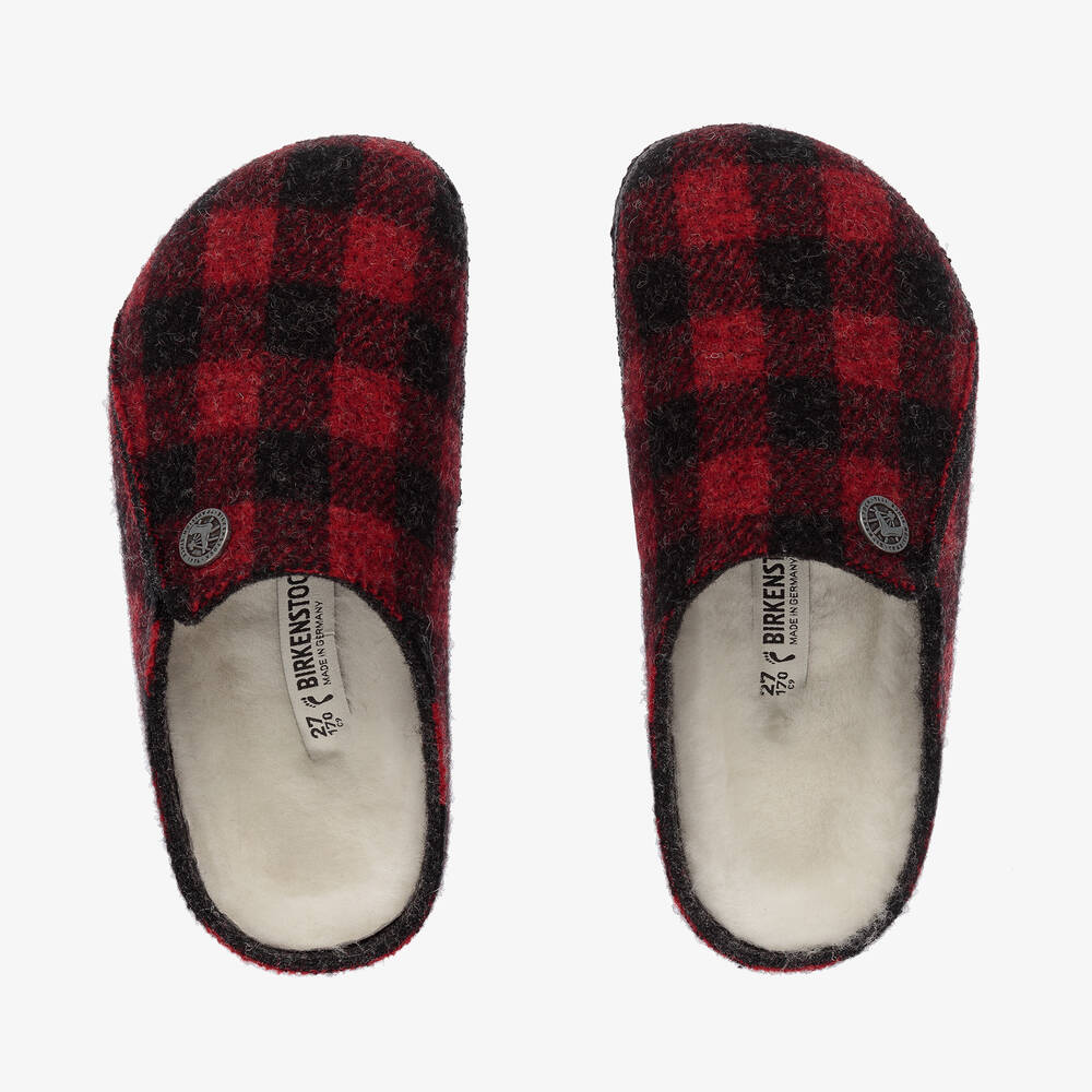 Birkenstock - Red Check Wool Lined Slippers | Childrensalon