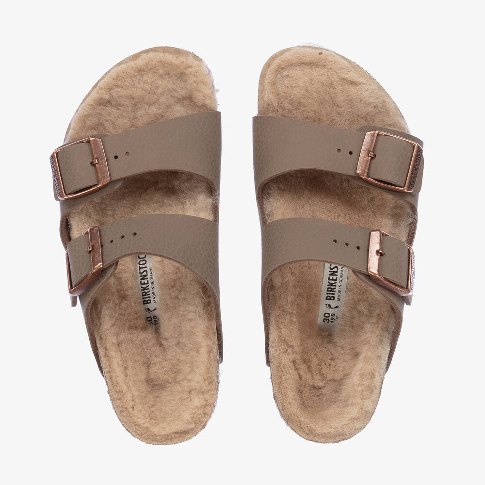 Birkenstock - Taupe Brown Faux Leather Sandals | Childrensalon