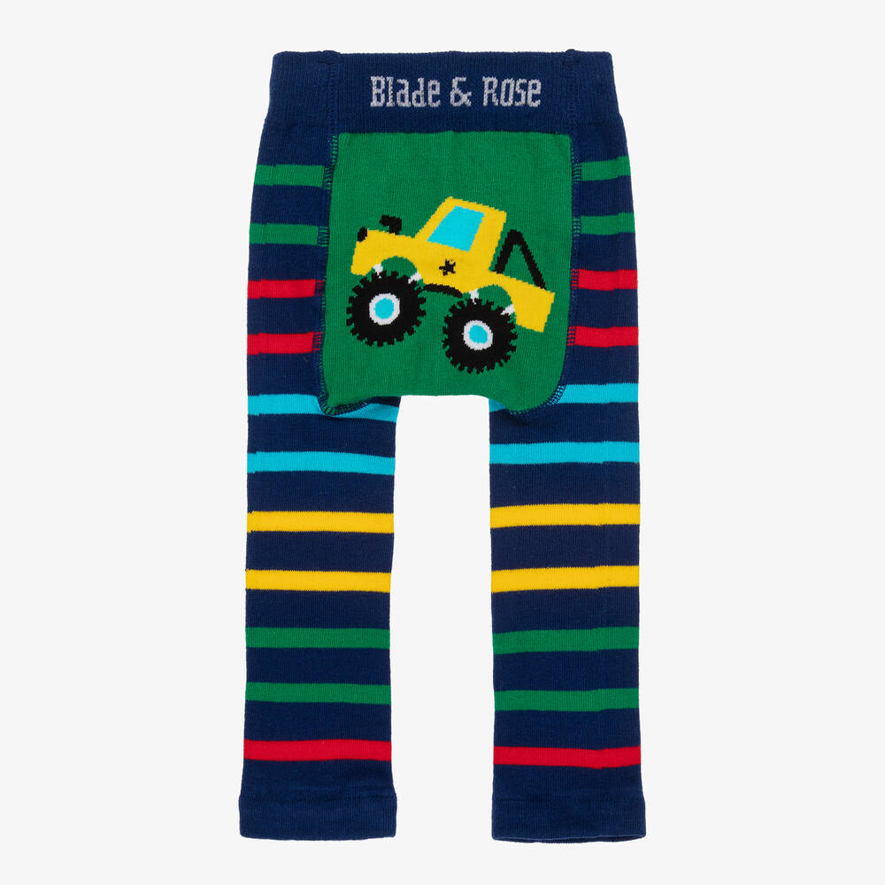 Boys Blue Striped Monster Truck Leggings