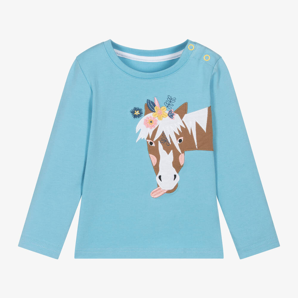 Blade & Rose - Girls Blue Cotton Bella The Horse Top | Childrensalon