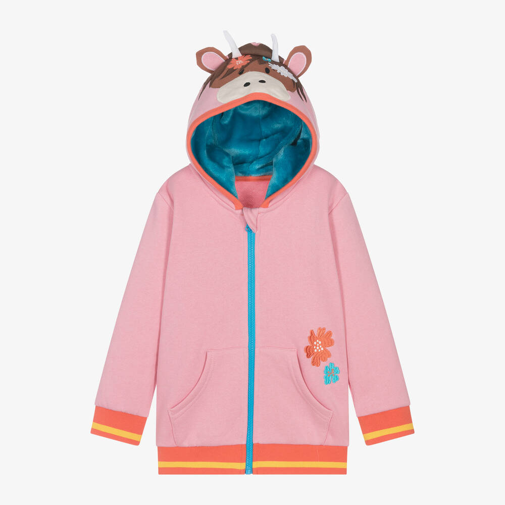 Blade & Rose - Girls Pink Bonnie Highland Cow Zip-Up Top | Childrensalon