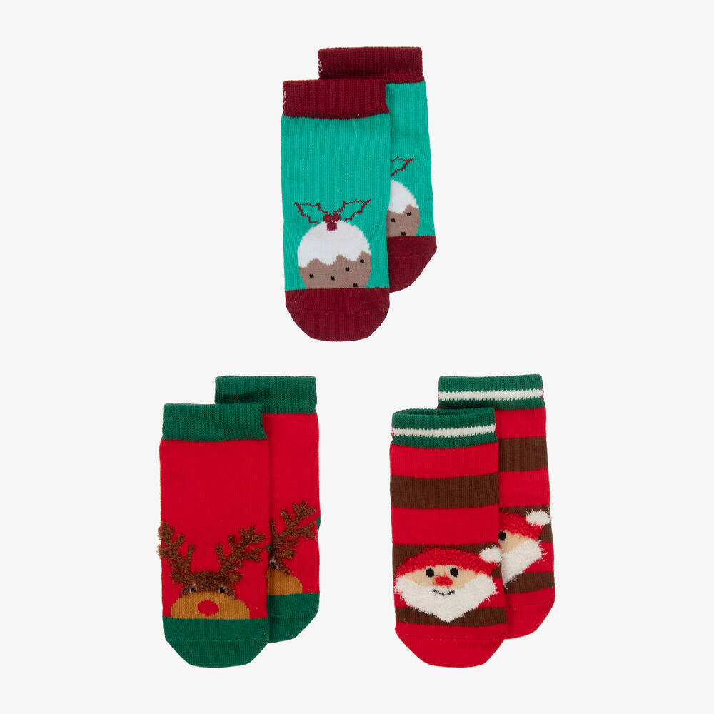 Blade & Rose - Red & Green Cotton Festive Socks (3 Pack) | Childrensalon