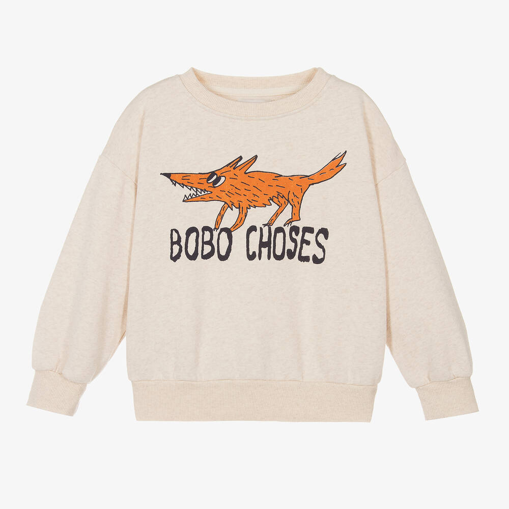 Bobo Choses - Beige Cotton Fox Print Sweatshirt | Childrensalon