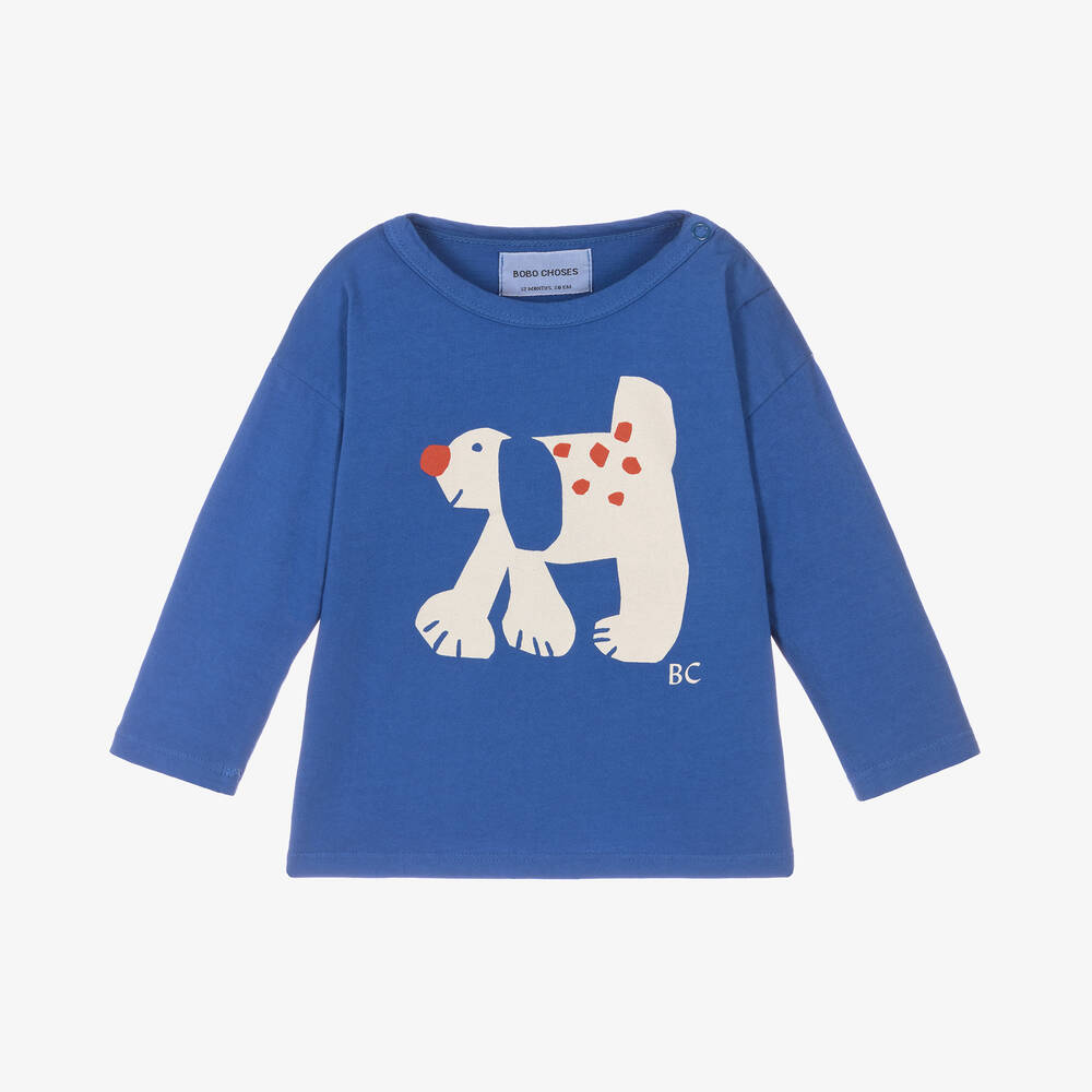 Bobo Choses - Blue Organic Cotton Dog Print Baby Top | Childrensalon