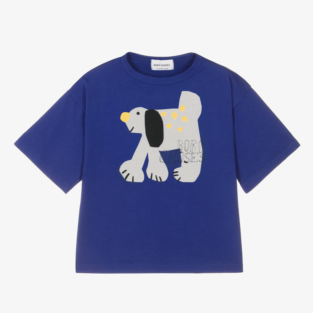 Bobo Choses - Blue Organic Cotton Dog Print T-Shirt | Childrensalon