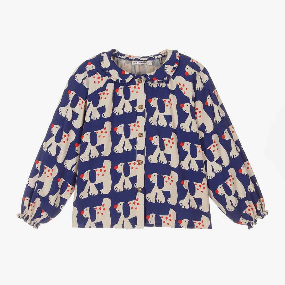 Bobo Choses - Girls Blue Cotton & Viscose Dog Blouse | Childrensalon