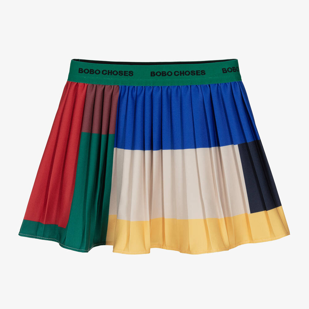 Bobo Choses - Girls Green Pleated Colourblock Skirt | Childrensalon