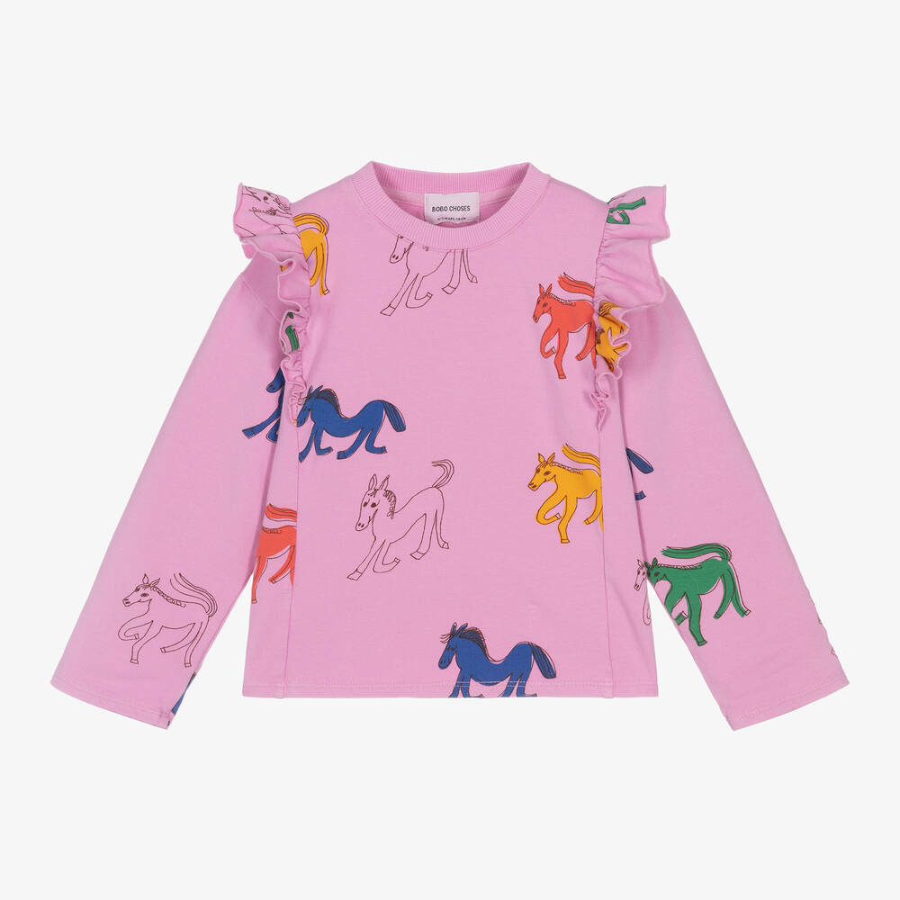 Bobo Choses - Girls Pink Organic Cotton Horse Print Sweatshirt | Childrensalon