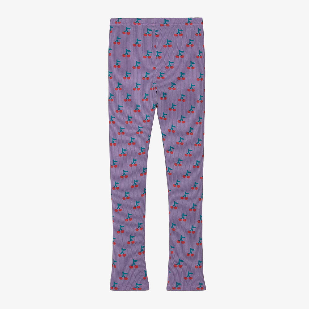 Bobo Choses - Girls Purple Cotton Cherry Print Leggings | Childrensalon