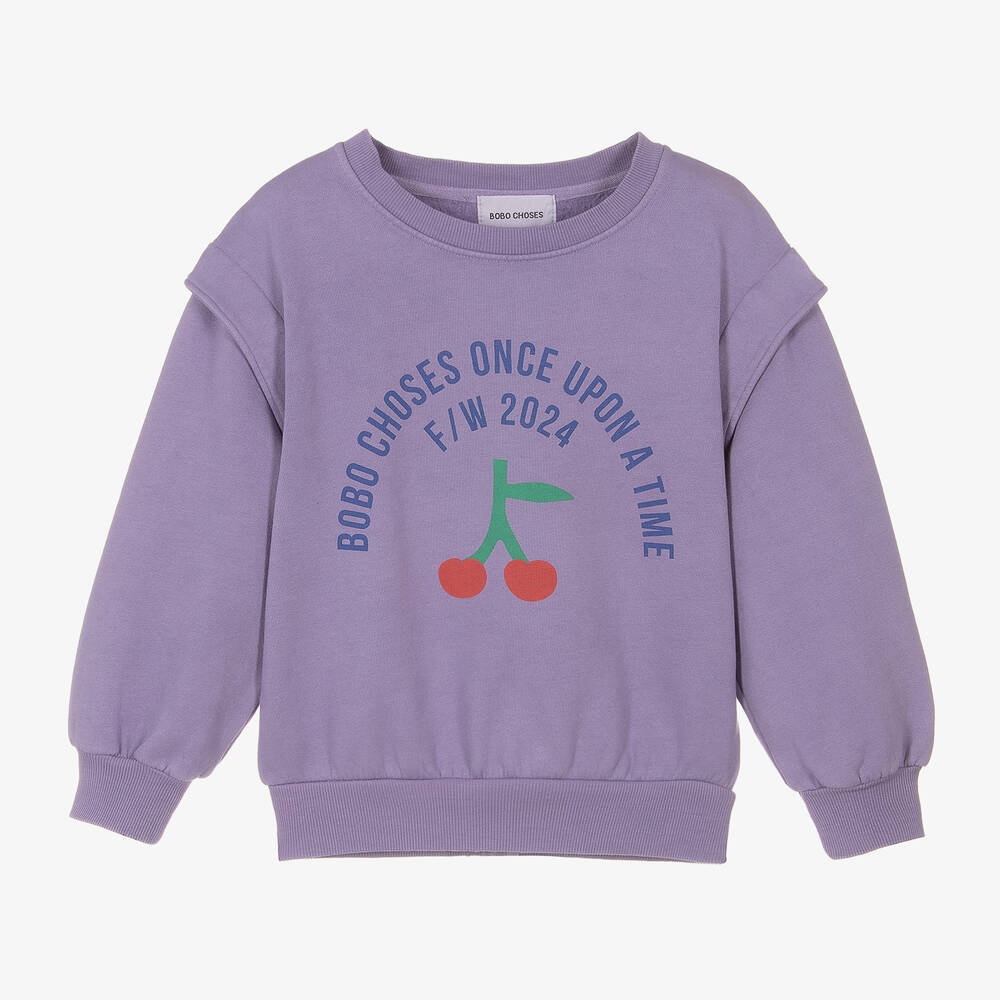 Bobo Choses - Girls Purple Cotton Cherry Sweatshirt | Childrensalon