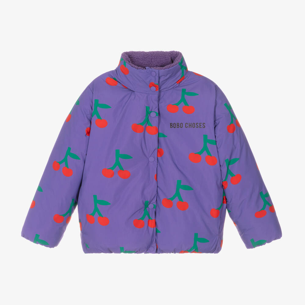 Bobo Choses - Girls Purple Padded Cherry Print Jacket | Childrensalon