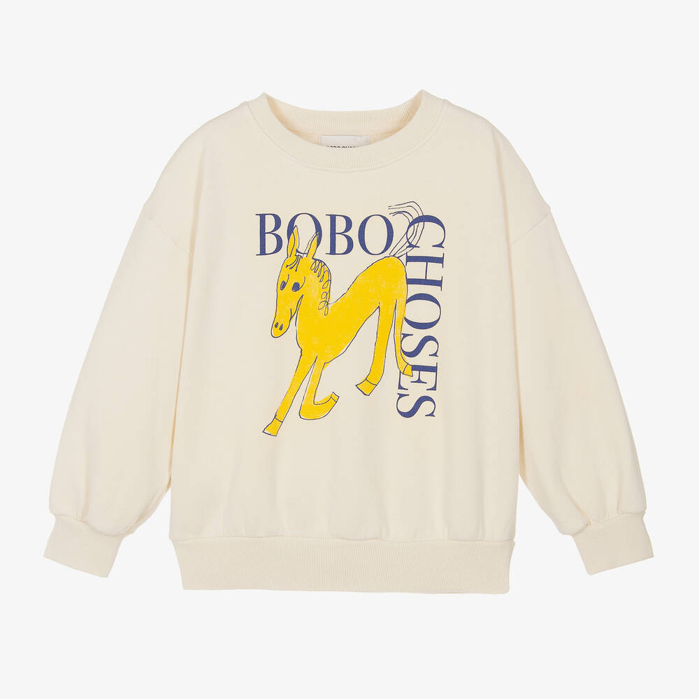 Bobo Choses - Ivory Cotton Horse Print Sweatshirt | Childrensalon