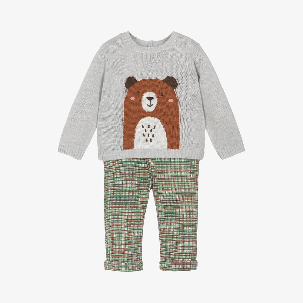 Boboli - Baby Boys Grey & Green Cotton Trouser Set | Childrensalon