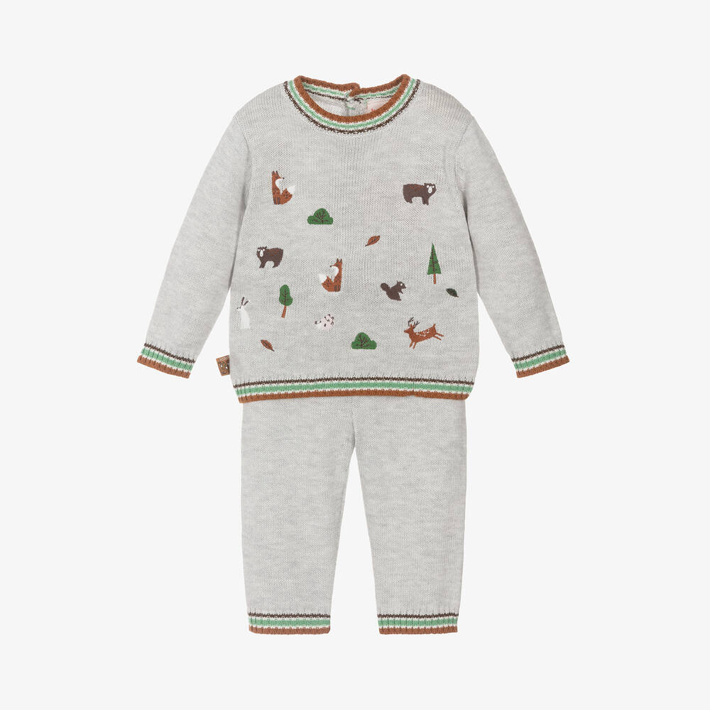 Boboli - Baby Boys Grey Knitted Forest Trouser Set | Childrensalon