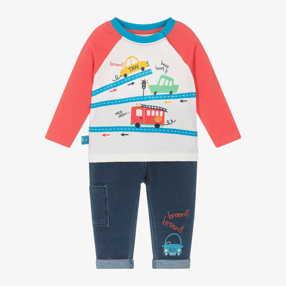 Boboli - Baby Boys Red & Blue Cotton Trouser Set | Childrensalon