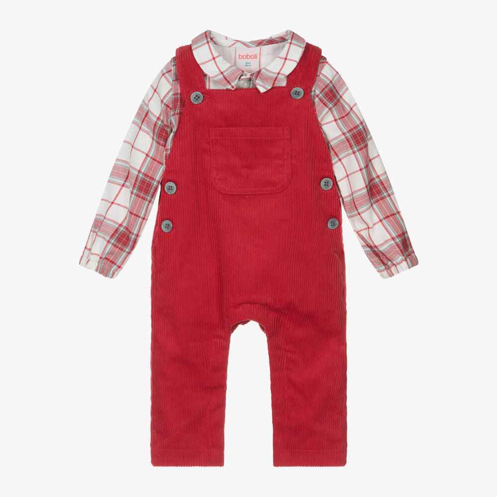 Boboli - Baby Boys Red Corduroy Dungaree Set | Childrensalon