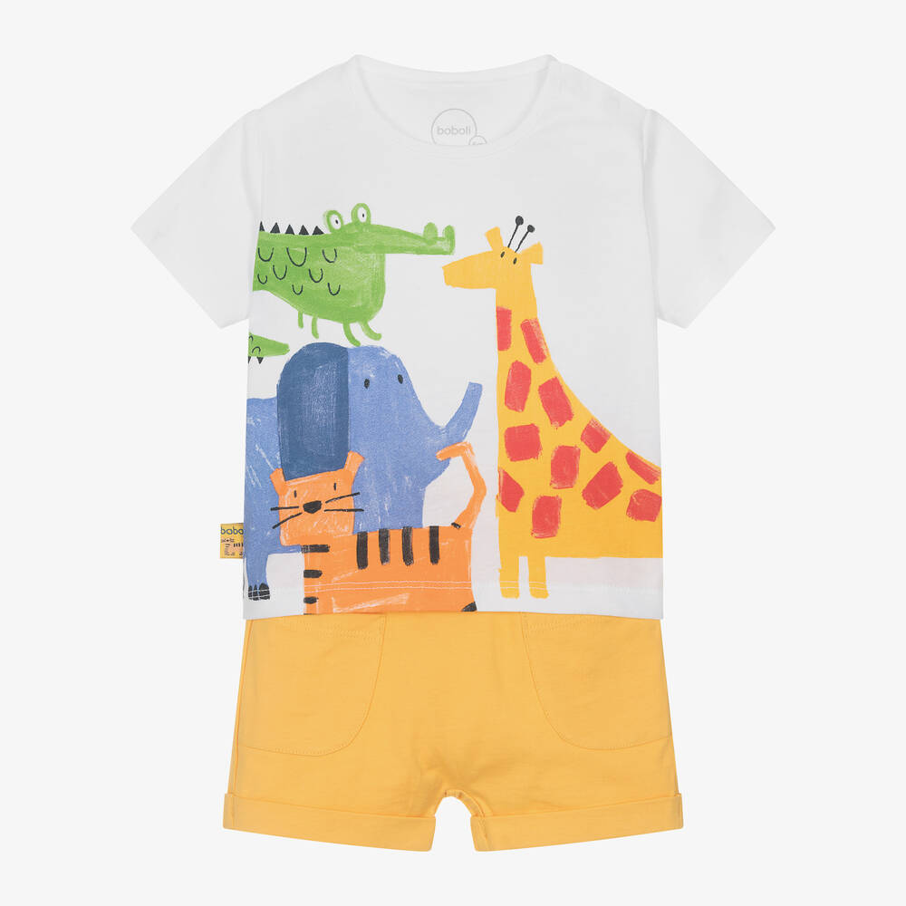 Boboli - Baby Boys Yellow Cotton Jungle Shorts Set | Childrensalon