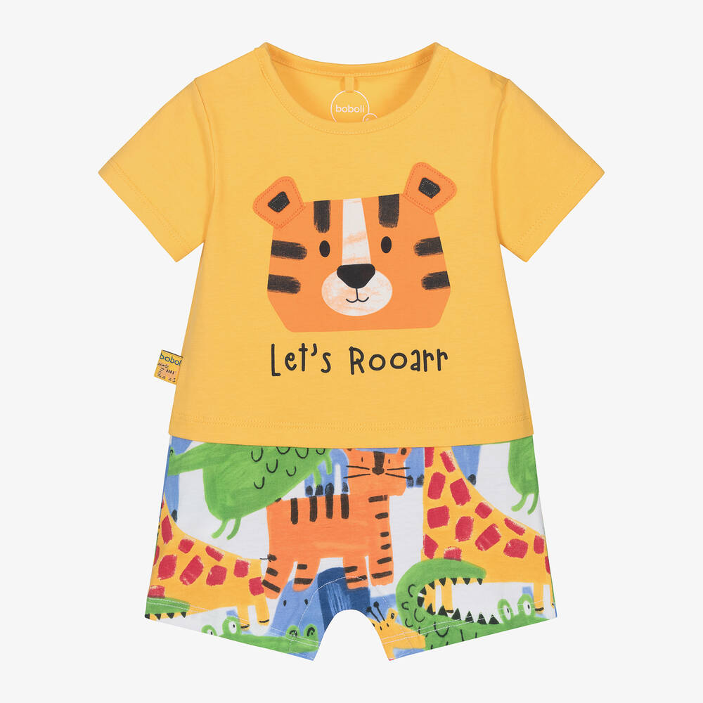 Boboli - Baby Boys Yellow Cotton Tiger Shortie | Childrensalon
