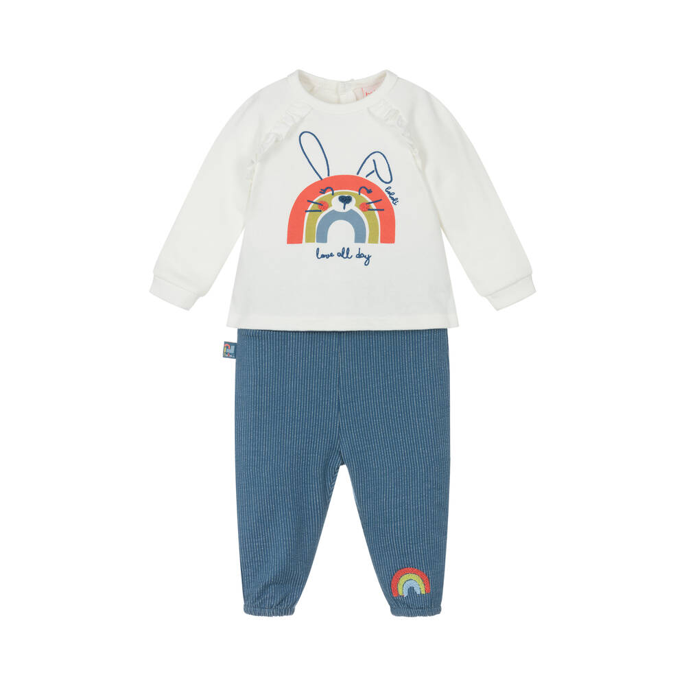 Boboli - Baby Girls Blue Cotton Trouser Set | Childrensalon