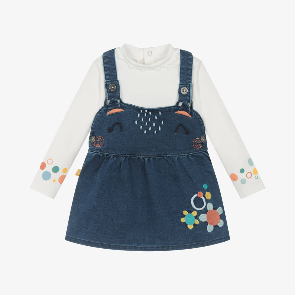 Boboli - Baby Girls Blue Pinafore Dress Set | Childrensalon