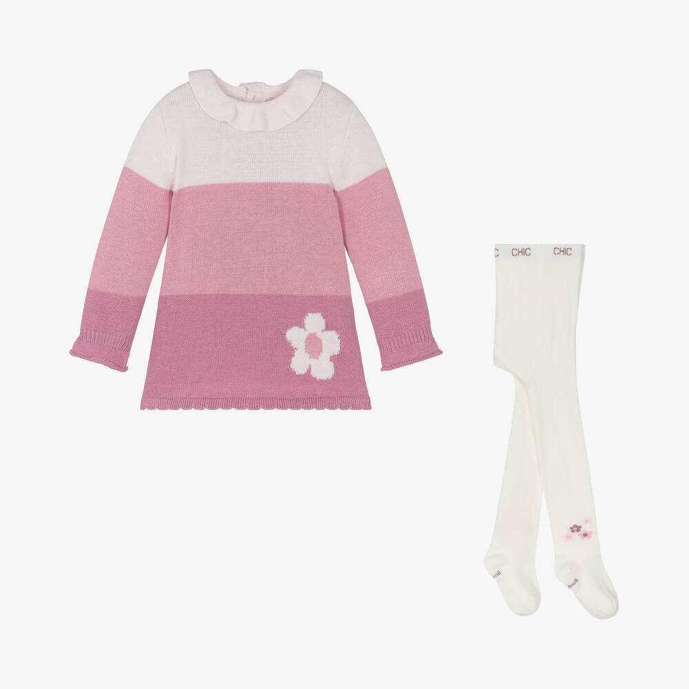 Boboli - Baby Girls Pink Knitted Dress Set | Childrensalon