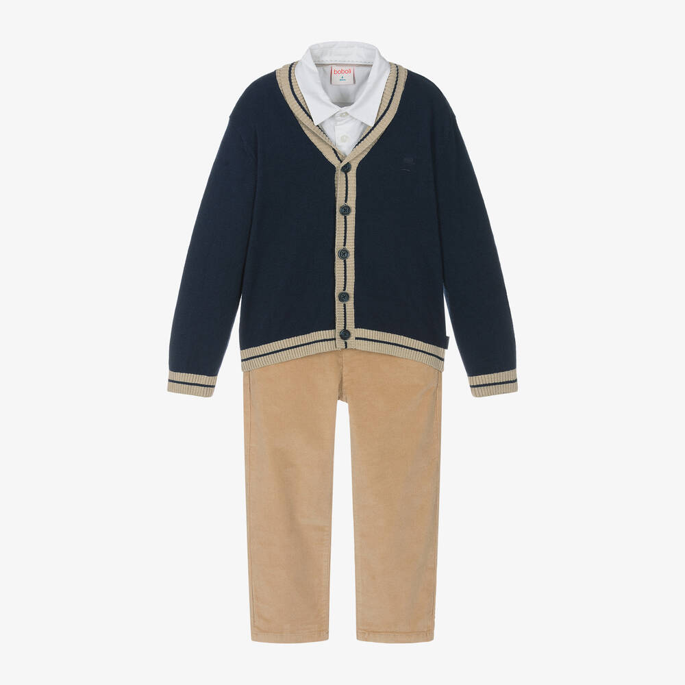 Boboli - Boys Blue & Beige Cotton Trouser Set | Childrensalon