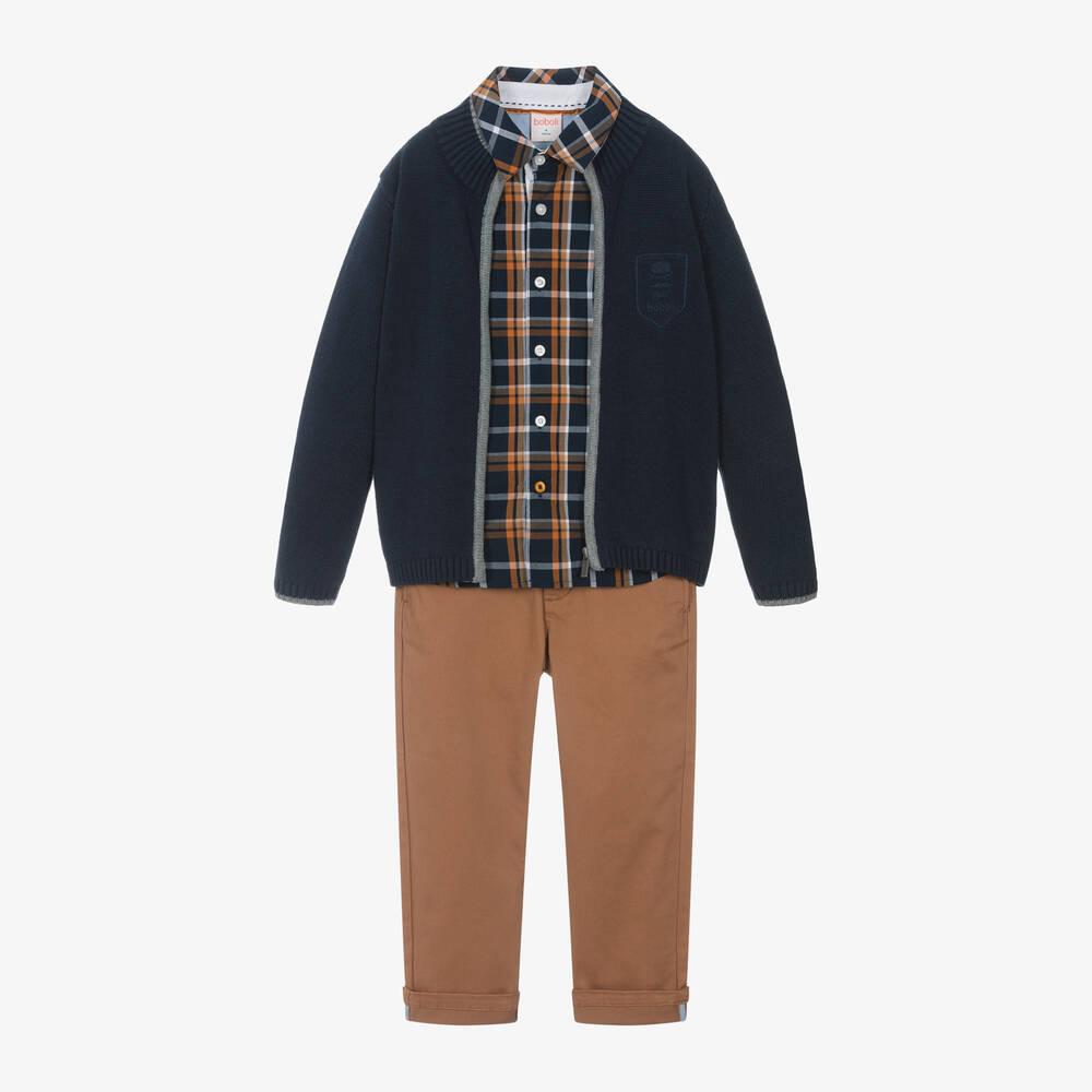 Boboli - Boys Blue & Brown Cotton Trouser Set | Childrensalon