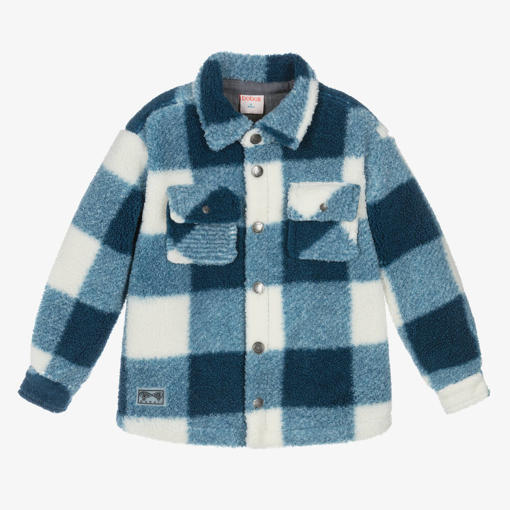 Boboli - Boys Blue Check Sherpa Jacket | Childrensalon