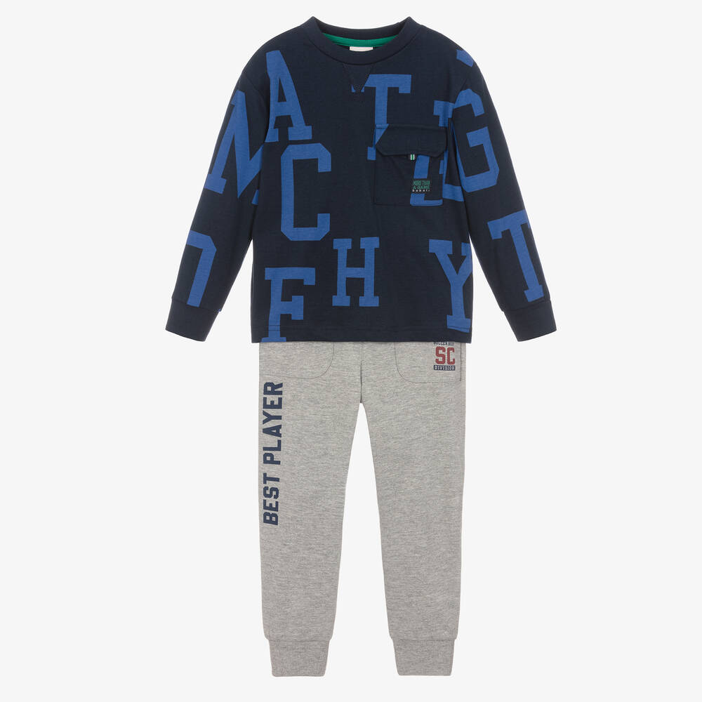 Boboli - Boys Blue & Grey Cotton Tracksuit | Childrensalon