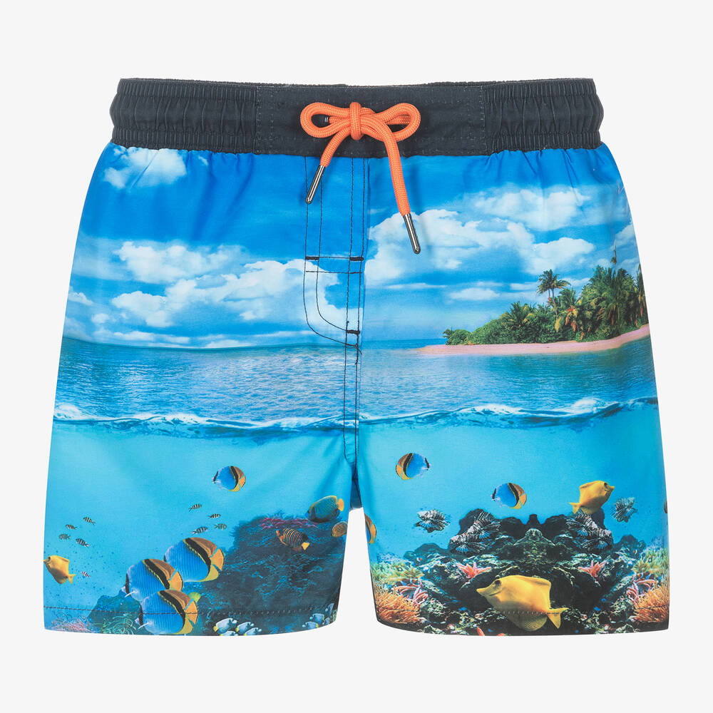 Boboli - Boys Blue Island Print Swim Shorts | Childrensalon