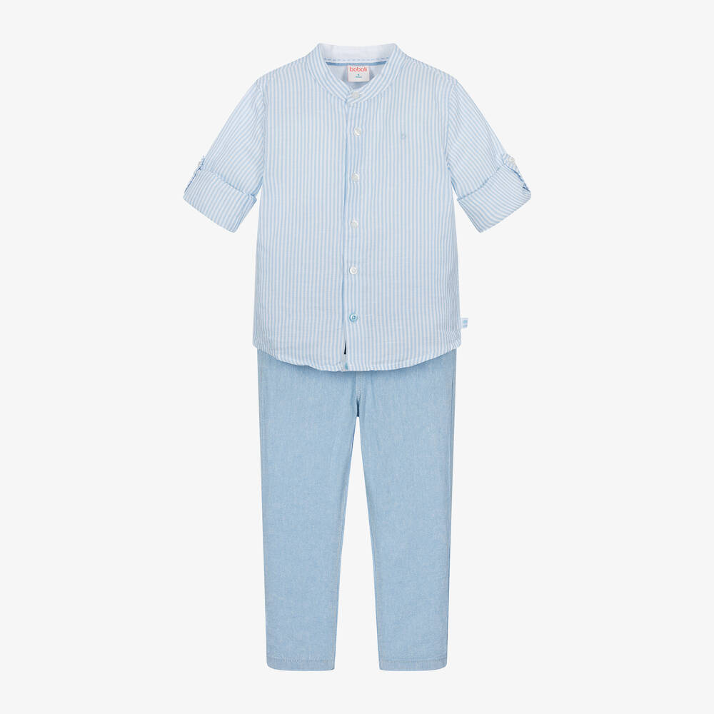 Boboli - Boys Blue Linen Trouser Set | Childrensalon
