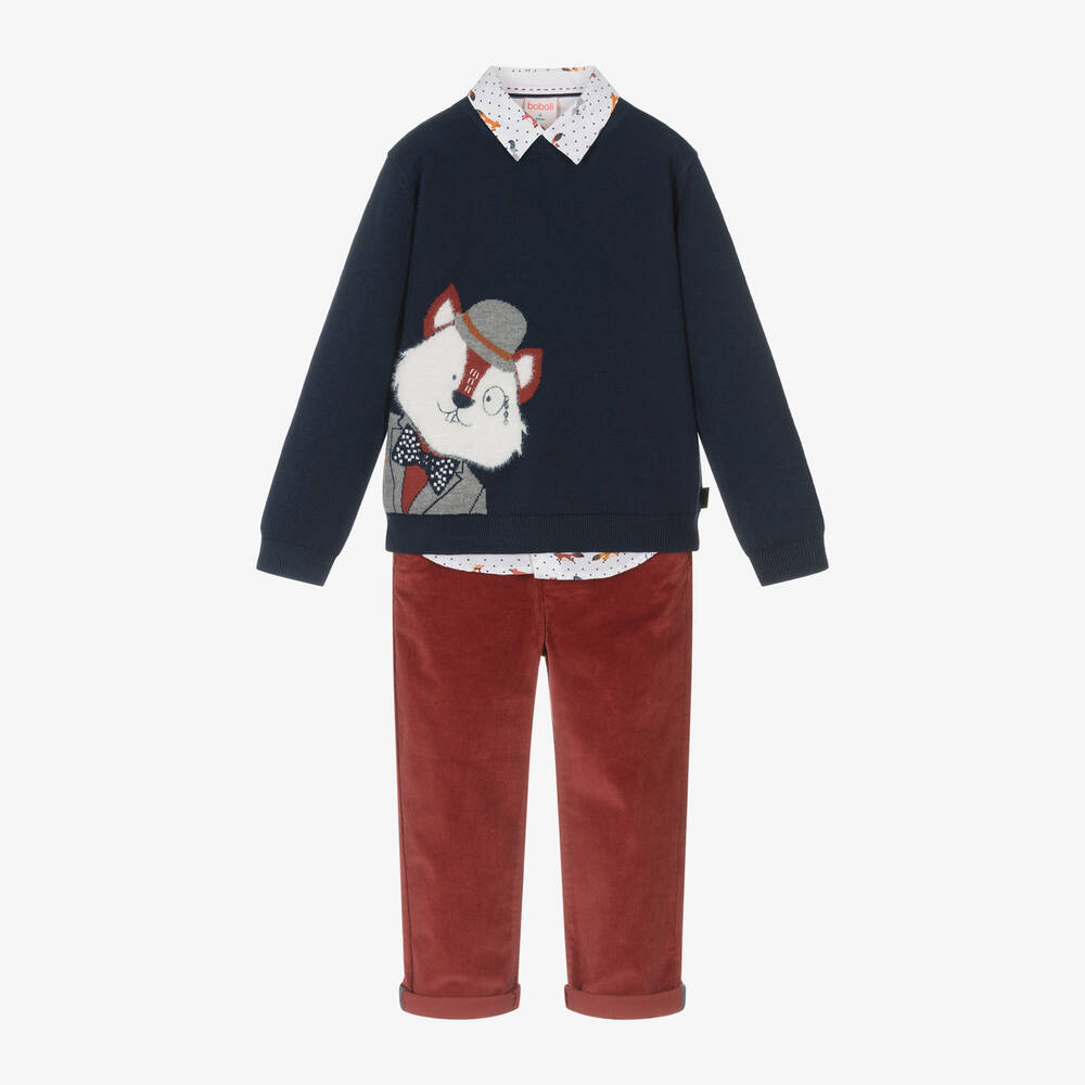 Boboli - Boys Blue & Red Fox Trouser Set | Childrensalon