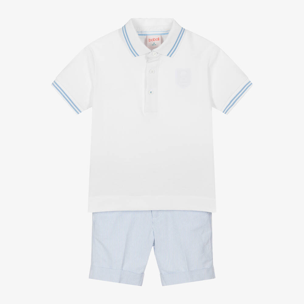 Boboli - Boys Blue Striped Cotton Shorts Set | Childrensalon
