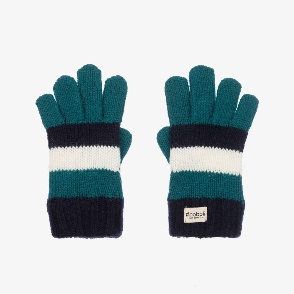 Boboli - Boys Blue & White Striped Knitted Gloves | Childrensalon