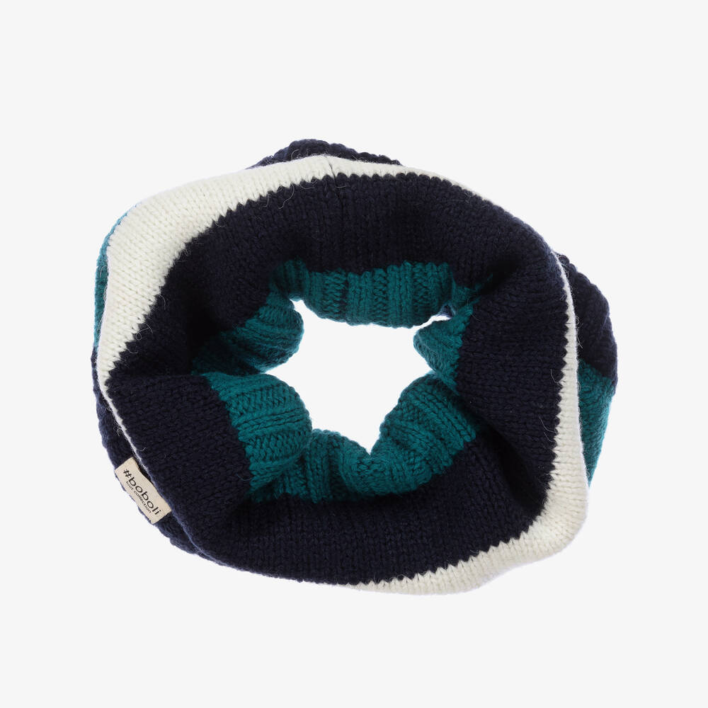 Boboli - Boys Blue & White Striped Knitted Snood | Childrensalon