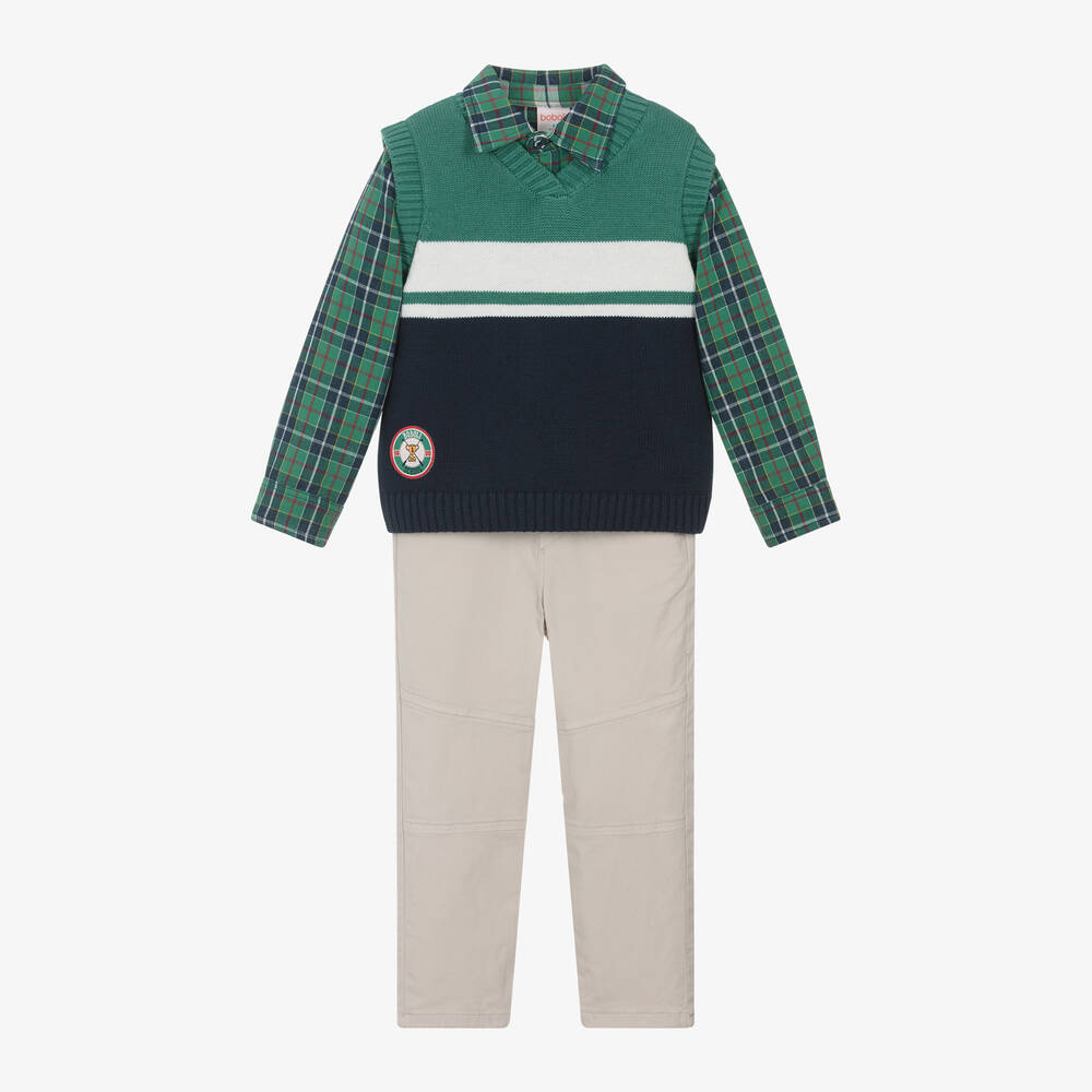 Boboli - Boys Green & Beige Trouser Set | Childrensalon