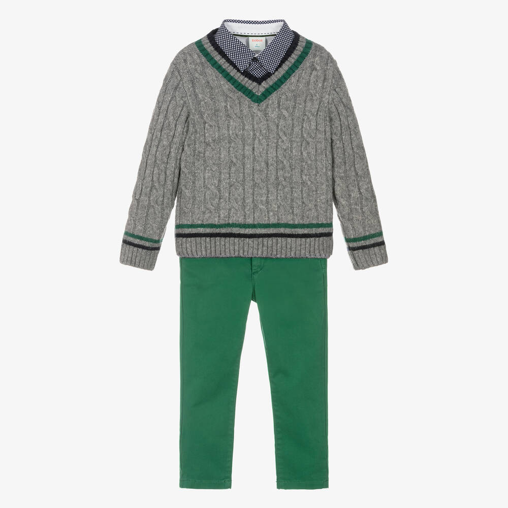 Boboli - Boys Green & Grey Cotton Trouser Set | Childrensalon
