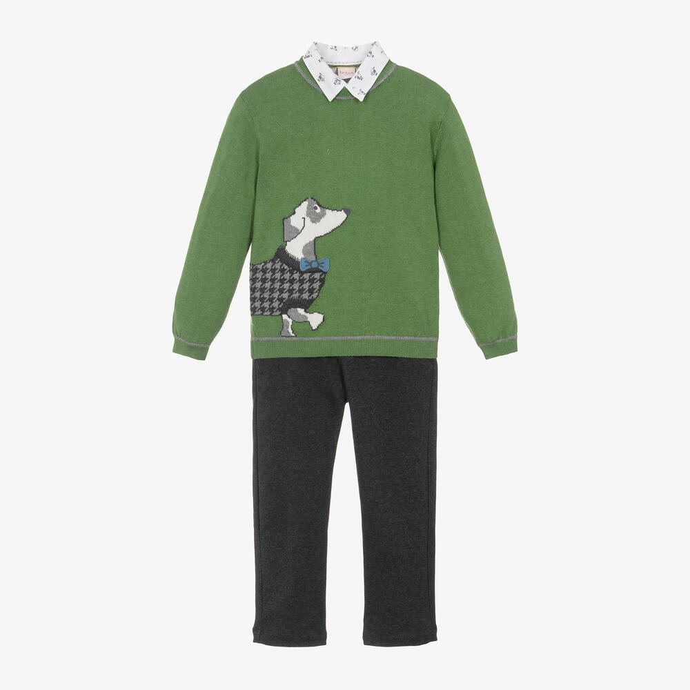 Boboli - Boys Green & Grey Dog Trouser Set | Childrensalon