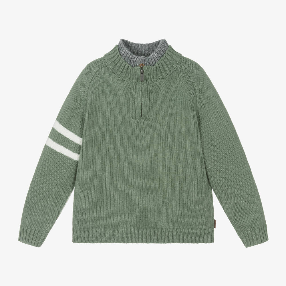 Boboli - Boys Green Half Zip Knitted Sweater | Childrensalon