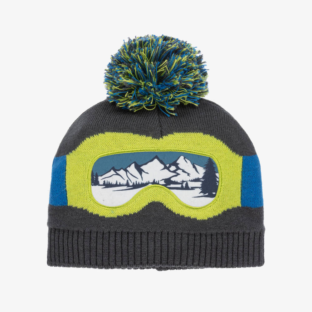 Boboli - Boys Grey & Blue Pom-Pom Beanie Hat | Childrensalon