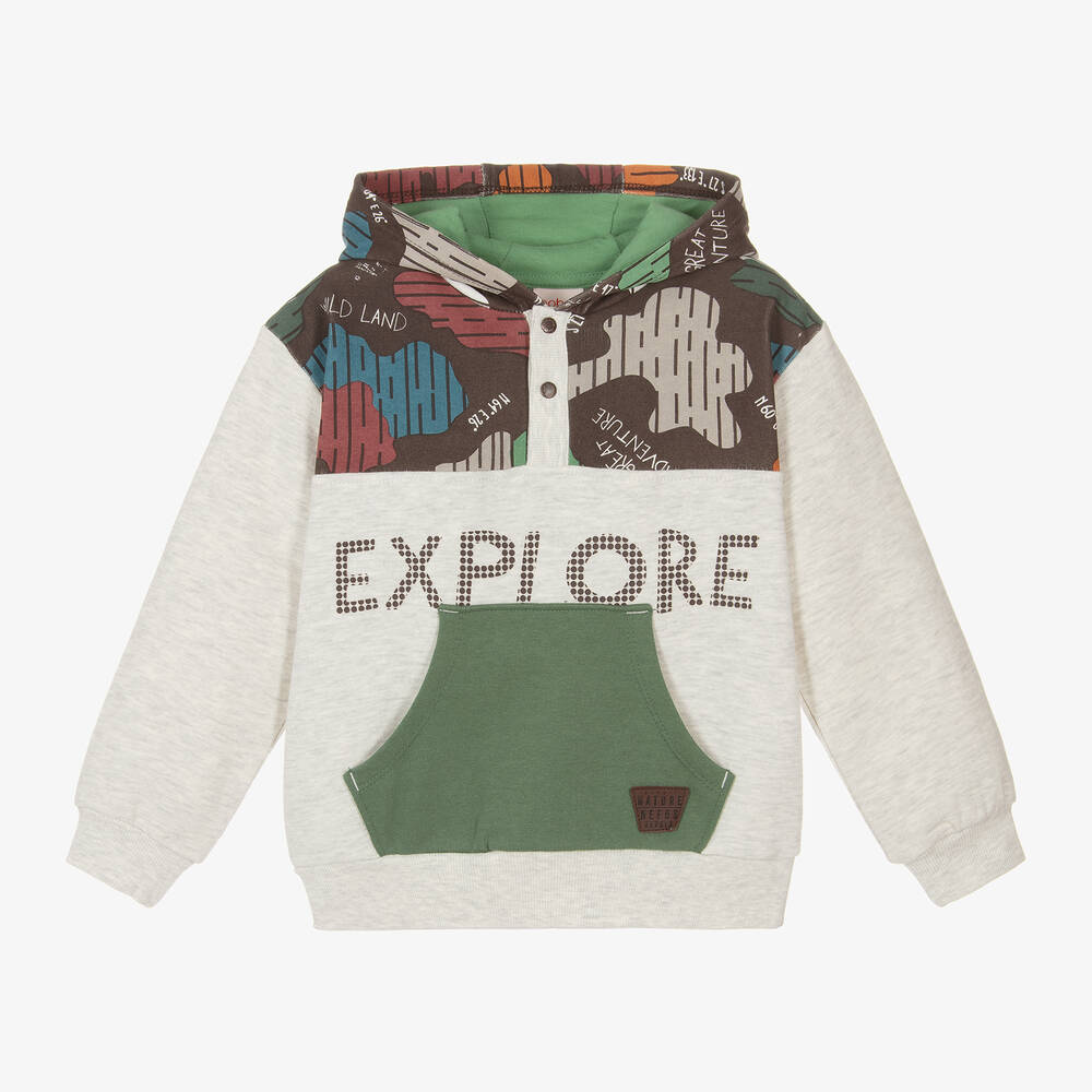 Boboli - Boys Grey Cotton Explore Hoodie | Childrensalon