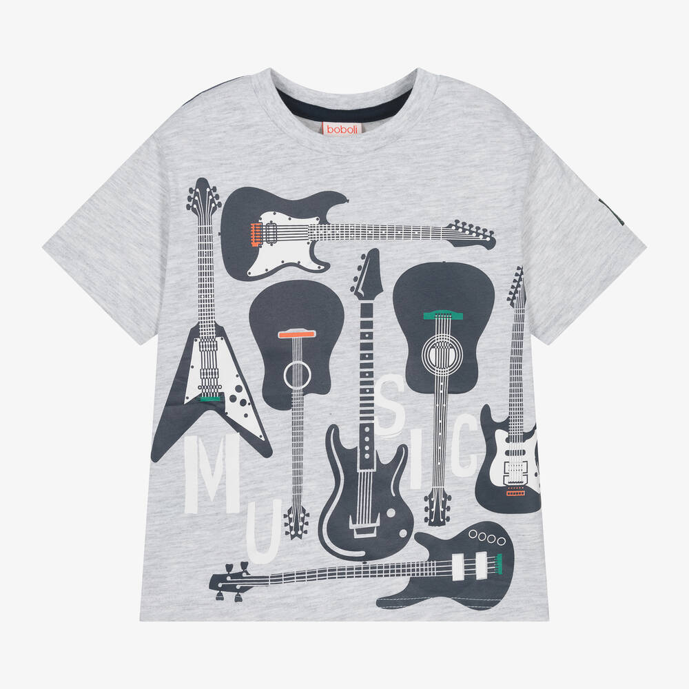Boboli - Boys Grey Cotton Guitars T-Shirt | Childrensalon