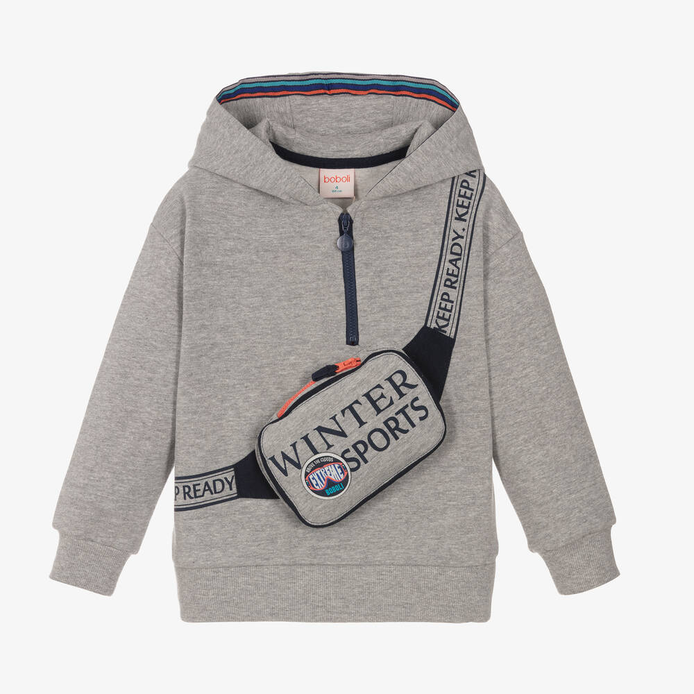 Boboli - Boys Grey Cotton Half Zip Hoodie | Childrensalon