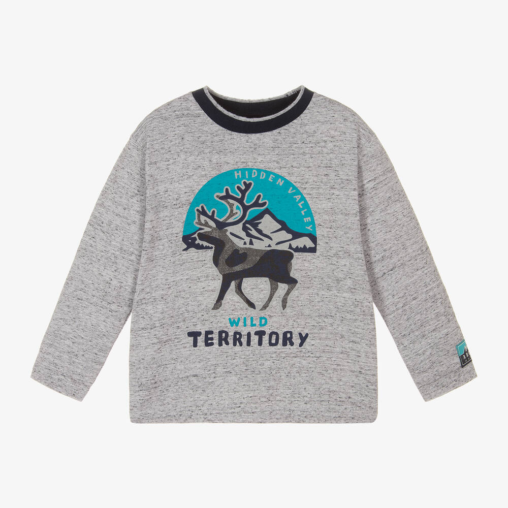 Boboli - Boys Grey Cotton Moose Top | Childrensalon