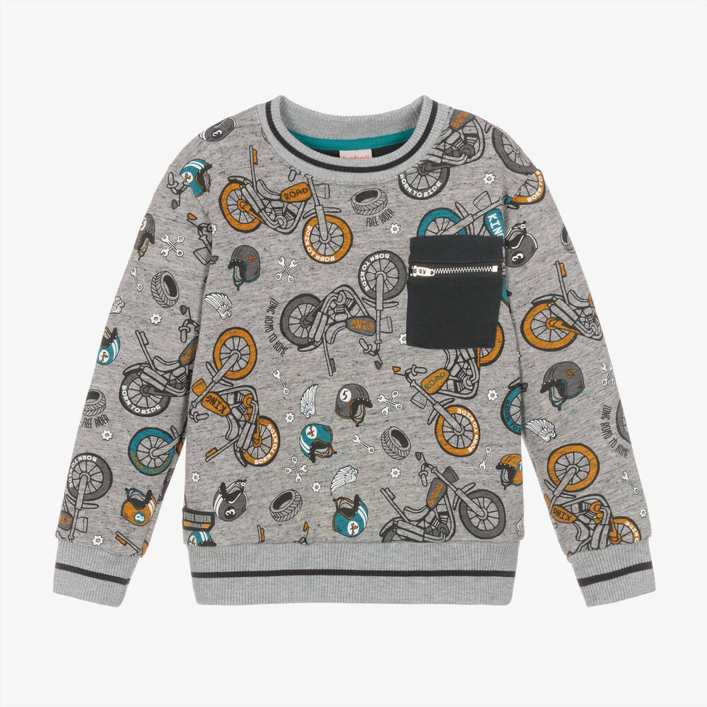 Boboli - Boys Grey Cotton Motorbike Sweatshirt | Childrensalon