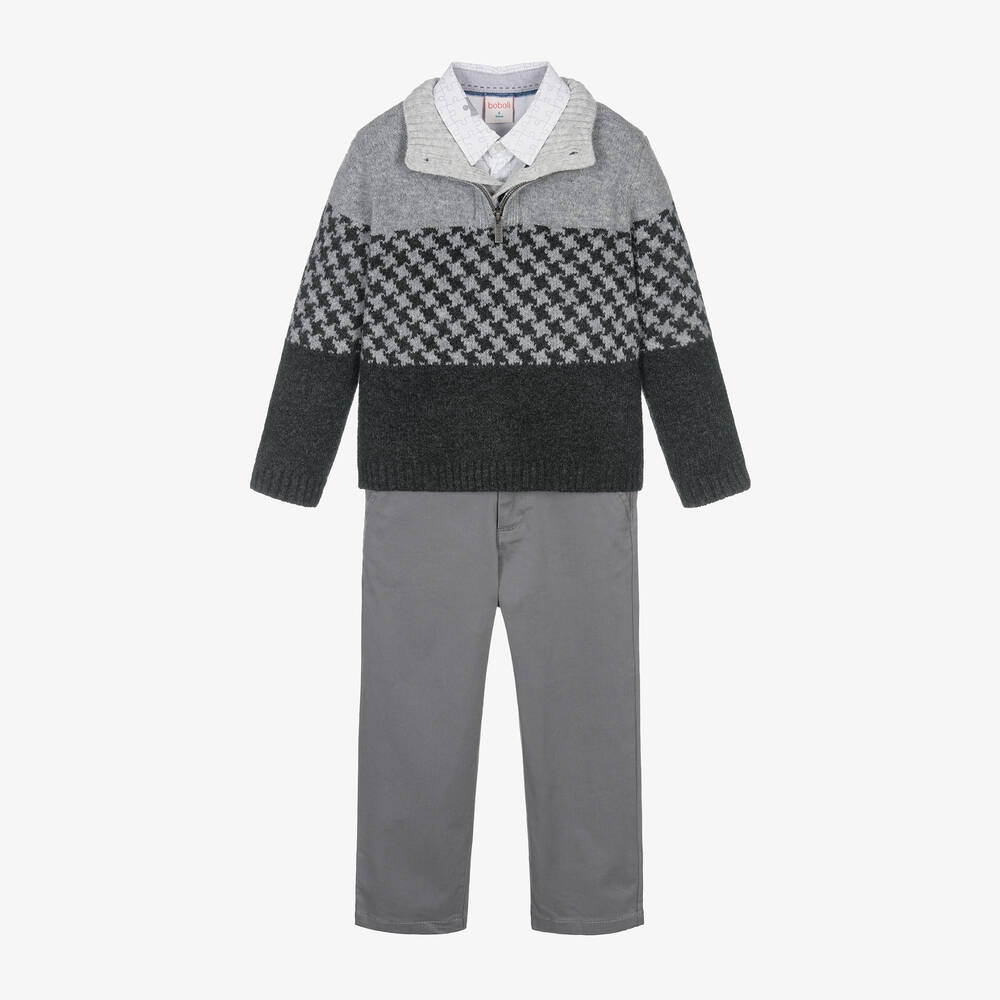 Boboli - Boys Grey Cotton Trouser Set | Childrensalon