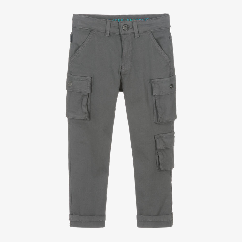 Boboli - Boys Grey Cotton Twill Cargo Trousers | Childrensalon